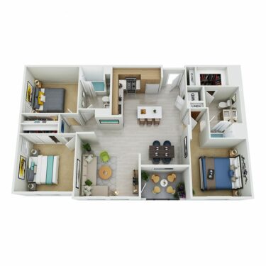 Rendering of the C1.1-D floor plan
